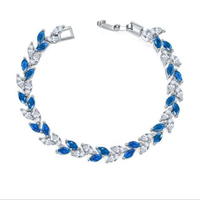 Gorgeous Woman Handmade Jewelry Rectangle Ocean Blue Topaz Gems Silver Bracelet - Image 1 of 4