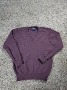 Vintage Pendleton Sweater Large Mens Purple Lambswool Long Sleeve V-Neck USA - Picture 1 of 10