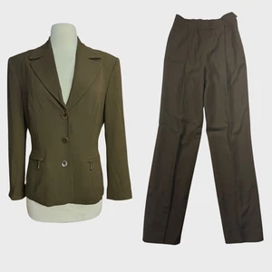 Vintage 90's Georgiou Women Small Dark Olive Moss Green Pants Suit Dark Academia - Picture 1 of 11
