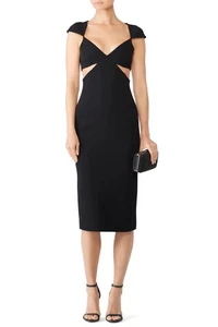 Cinq a Sept Greta Dress Size 0 Xs Black Crepe Cutout Sheath Midi - Picture 1 of 10