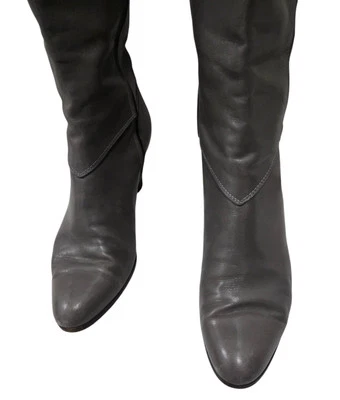 Botas de Equitação Feminina Vintage Salvatore Ferragamo Couro Cinza Tamanho 8.5M Itália - Imagem 1 de 4