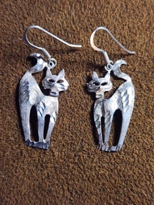 Vintage Ohrringe Sterlingsilber geätzt Katze - Bild 1 von 4