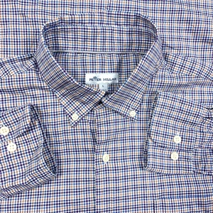 Peter Millar Hemd Herren Large blau orange kariert Knopfleiste Tattersall Tasche Kleid - Bild 1 von 10