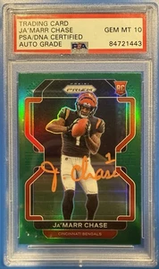 JAMARR CHASE Signed AUTO 2021 PRIZM GREEN ROOKIE FOOTBALL CARD 337 PSA GEM 10 - Picture 1 of 2