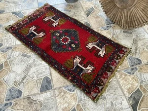 Vintage Turkish Wool Rug, Hand-Knotted Antique Geometric Oushak Small Runner 1x3 - Picture 1 of 9