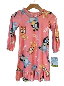 Bluey Girls Night Gown Size 6 Pajamas Pink Bluey & Bingo Sleep Wear Dogs PJs NWT - Picture 1 of 9