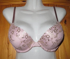 VICTORIA'S SECRET Pink/Gold FLORAL Underwire BOMBSHELL PLUNGE Push Up BRA 34B - Picture 1 of 5