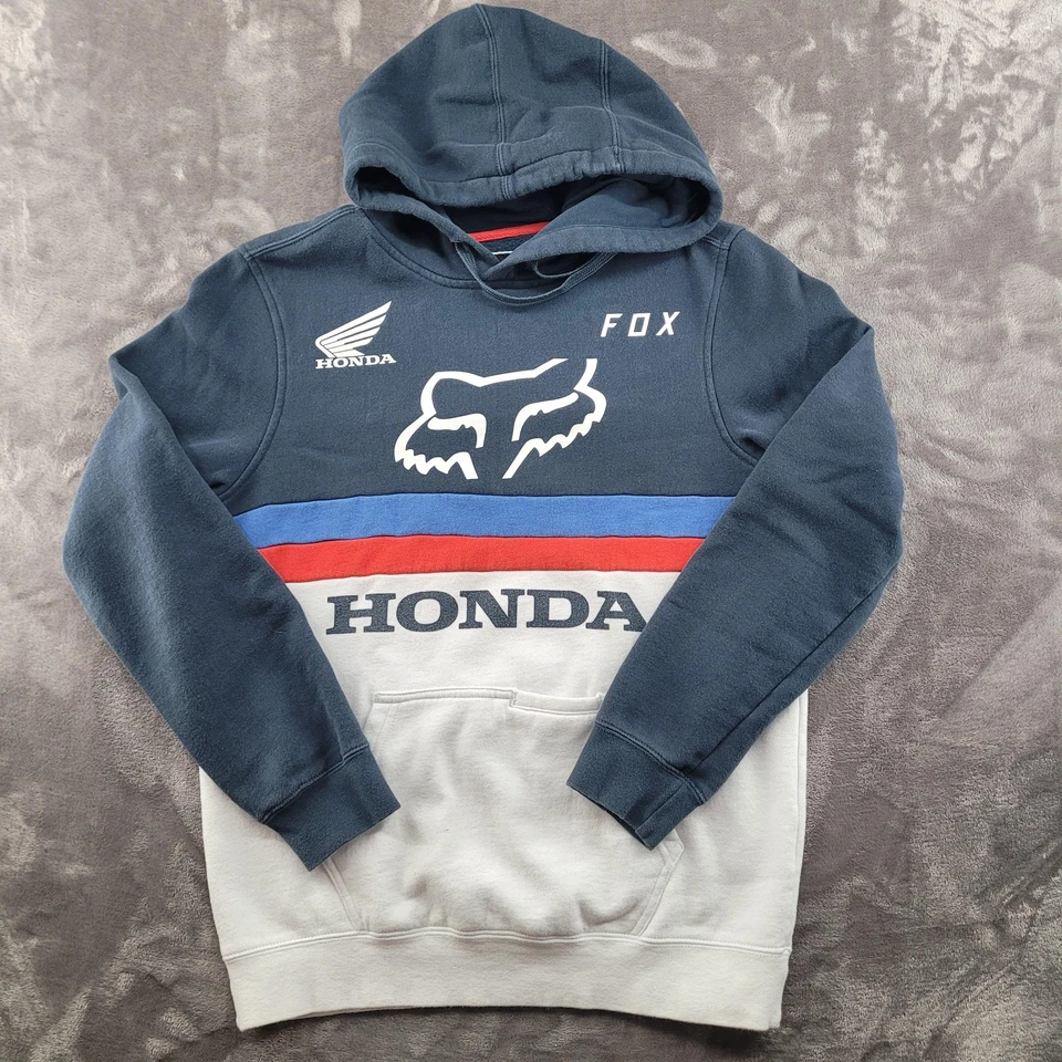 Fox Racing 本田连帽衫男式小号蓝色白色红色套衫越野图案 — 第 1/4 张图片