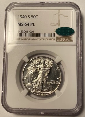 1940-S Walking Liberty Half Dollar NGC MS64PL CAC Prooflike - Image 1 of 4