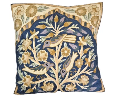 Tree Of Life Birds Embroidered Handmade Pillow Cover 16 x 16 Crewel No insert - Image 1 of 4