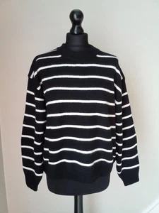 H&M Jumper Womens Wool Blend Striped Black White Crew Neck Sweater Size L - Picture 1 of 12