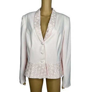 John Meyer Polyester Blazer Size 18 Pink Beaded Embroidered Shawl Collar Ruffle - Picture 1 of 7