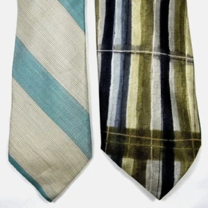 Corbatas de lino de seda Halston III Robert Daskal a rayas azul bronceado negro dorado gris - Imagen 1 de 9