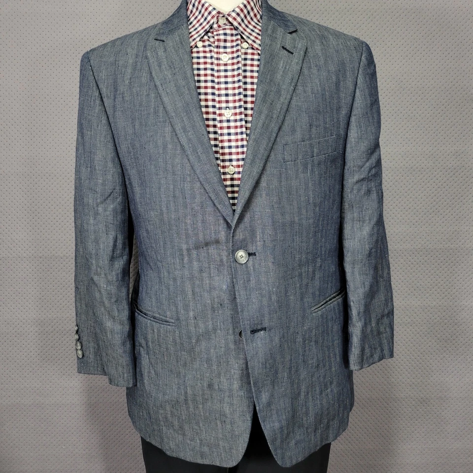 Blazer Abrigo Deportivo Para Hombre Tasso Elba Dos Botones Azul Espiga Lino Talla 42S Foto 1 de 4
