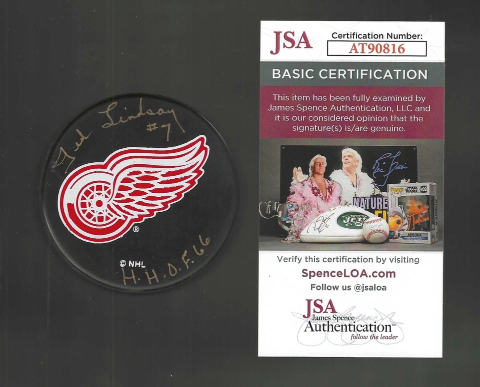 Спортивная шайба с автографом и надписью Ted Lindsay Detroit Red Wings Ravens сертификат подлинности JSA - Изображение 1 из 1