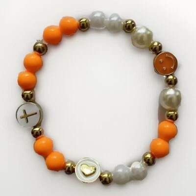 Pulseira cruzada cor ouro laranja e pérola 7,5 polegadas vendedor dos EUA. - Imagem 1 de 2