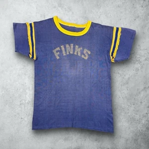 Camisa Jersey Vintage Años 50 Finks College Durene Rayas Talla Mediana EE. UU. Desteñida al Sol - Imagen 1 de 11