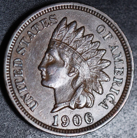 1906 INDIAN HEAD CENT - With LIBERTY & Near 4 DIAMONDS - AU UNC Cover