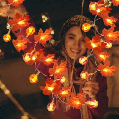 battery LED Fall Maple Leaves Fairy String Lights Garland Party Christmas Decor - Image 1 of 4