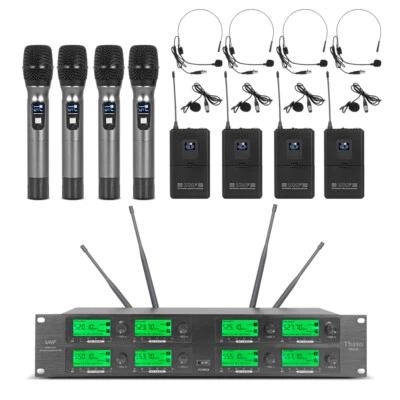 8 Channel Pro UHF Audio Wireless Microphone System 4 Handheld 4 Headset Lavalier - Image 1 of 4