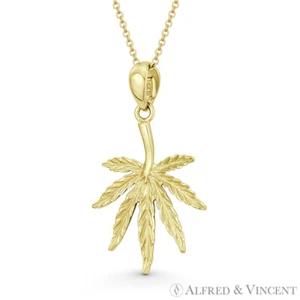 7-Leaf Cannabis Hemp Marijuana Plant Rastafari Pot Charm 14k Yellow Gold Pendant - Imagen 1 de 1