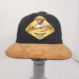 Anheuser Busch Mütze Kappe schwarz & hellbraun Wildleder Schirm Lederriemen Vintage 90er hergestellt in den USA - Bild 1 von 15