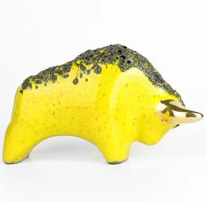 Vintage Ceramic bull buffalo fat lava yellow gold Otto Keramik West Germany - Picture 1 of 13