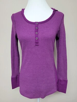 哥伦比亚女式长袖连帽紫色棉混纺毛衣。M 码 — 第 1/4 张图片