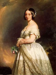 Ölgemälde schöne junge Adlige Dame Königin Victoria hält Rosen Blumen Kunst - Bild 1 von 1