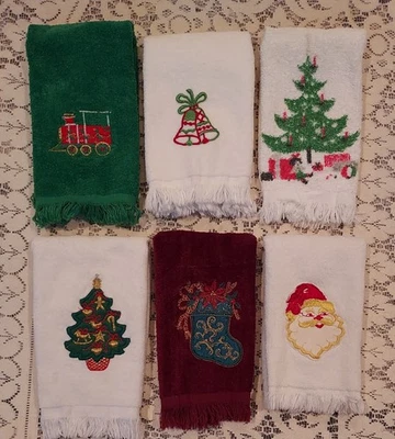 Juego de 6 toallas de mano de Navidad de colección bordadas Martex R A Briggs 100 % algodón EE. UU. Foto 1 de 4