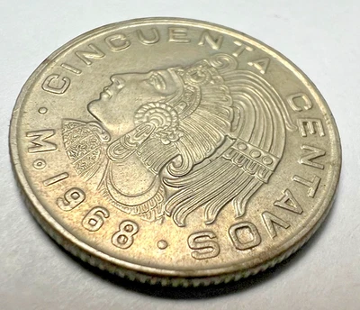 México 50 centavos Cincuenta - 1968 - Moeda de cobre níquel - moedas vintage ✩ - Imagem 1 de 4