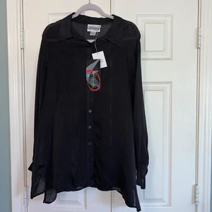 Diane Von Furstenburg 2XL Silk Button Up Black Stripped Blouse NWT - Picture 1 of 7