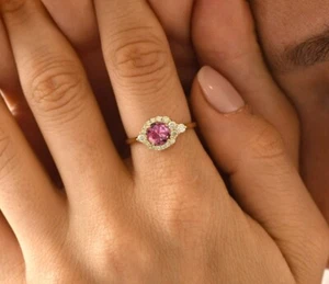 2.58 Ct Tourmaline Natural Diamond Halo Ring 14k Solid Rose Gold - Picture 1 of 8