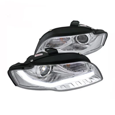 06-08 Faros proyectores Audi A4 con barra de luz LED estilo R8 carcasa cromada transparente Foto 1 de 4