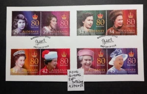 GB Alderney 2006 Commemorative Stamps~Queens 80th B/D~Set~VFU on piece ~ex fdc - Picture 1 of 1
