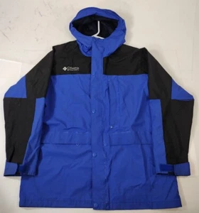 Vintage Columbia Sportswear PVC Snap/Zip Blue Hooded Rain Jacket Men's Size S-M? - Picture 1 of 8