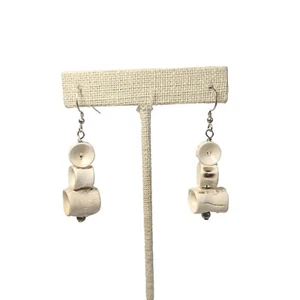Handmade Shark Vertebrae & Dangle Earrings 2 Inches Sterling Hook And Wire - Picture 1 of 12