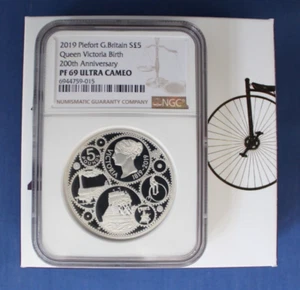 2019 Silver Piedfort Proof £5 coin "Queen Victoria" NGC Graded PF69 with COA - Picture 1 of 4