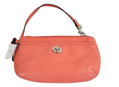 Coach Portafoglio da donna in morbida pelle di ciottoli pesca portafoglio portamonete chiusura girevole nuovo con etichette