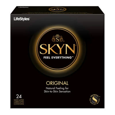 Condones delgados lubricados Lifestyles SKYN originales sin látex + estuche de bolsillo de latón Foto 1 de 4