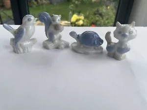 Vintage White over Blue Pottery Animals x4 - Picture 1 of 4