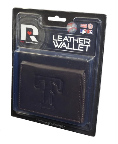 Texas Rangers - Distressed Look Embossed Logo Dark Brown Leather Trifold Wallet Cover