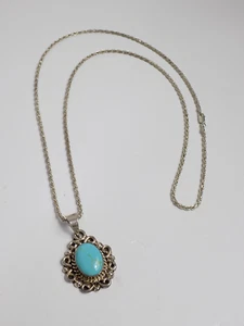 Indianer Schmuck Mexiko Brosche Kette Turkis Silber 925er Mexico - Picture 1 of 10
