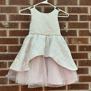 Rare Editions Girls Embellished Pink/Gold faux Pearls back bow sleeveless Size 5 - Picture 1 of 11