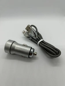 Brand New Kit Metal Dual Port USB Car Charger & 3' metal shell apple Cable - Picture 1 of 3