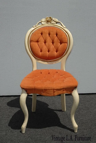 Vintage French Provincial Orange Velvet Tufted Accent Chair by Kimball Cover
