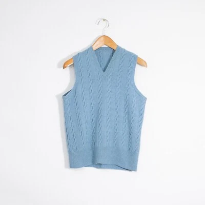 Vintage Cable Knit Wool Sweater Vest Womens Small - Blue Sleeveless V-Neck - Image 1 of 4