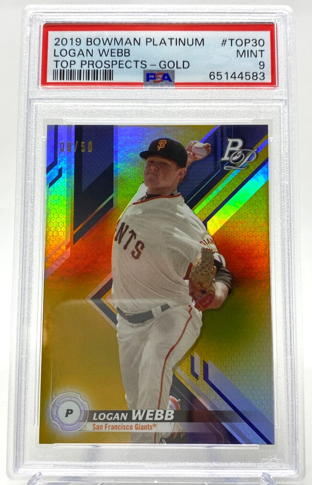 2019 Bowman Platinum Logan Webb GOLD Serial #8/50 - PSA 9 - Image 1 of 4