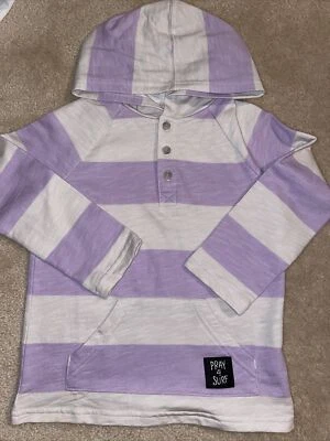 Gymboree Unisex Kids Striped Henley Pullover Hoodie Shirt White Lilac Size 4 - Image 1 of 3