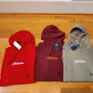 Felpa con cappuccio Hollister Pullover Logo Ricamata Rossa, Verde Oliva, Borgogna L o XL - Foto 1 di 4
